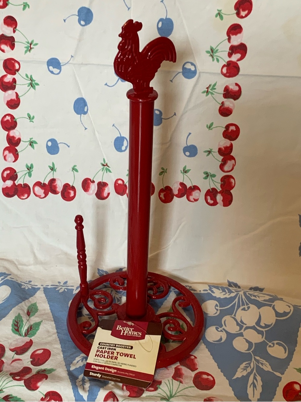 Red rooster cast iron paper towel holder